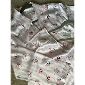 GILLIGAN & OMALLEY Pink & White Satin‎ Negligee Lingerie Gown & Robe Set Sz L